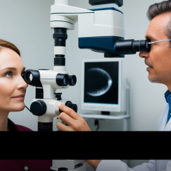 exame medico olhando em aparelo uma mulher-canva